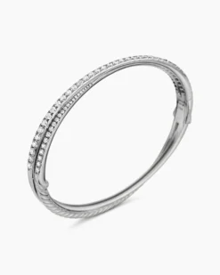 Pavé Crossover Two Row Bracelet 18K White Gold with Diamonds, 5.5mm