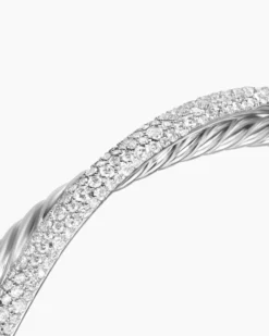 Pavé Crossover Two Row Cuff Bracelet Sterling Silver with Diamonds, 10.7mm