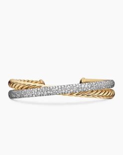 Pavé Crossover Two Row Cuff Bracelet 18K Yellow Gold with Diamonds, 10.7mm
