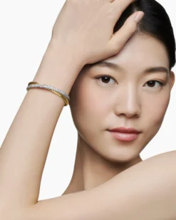Pavé Crossover Two Row Cuff Bracelet 18K Yellow Gold with Diamonds, 10.7mm