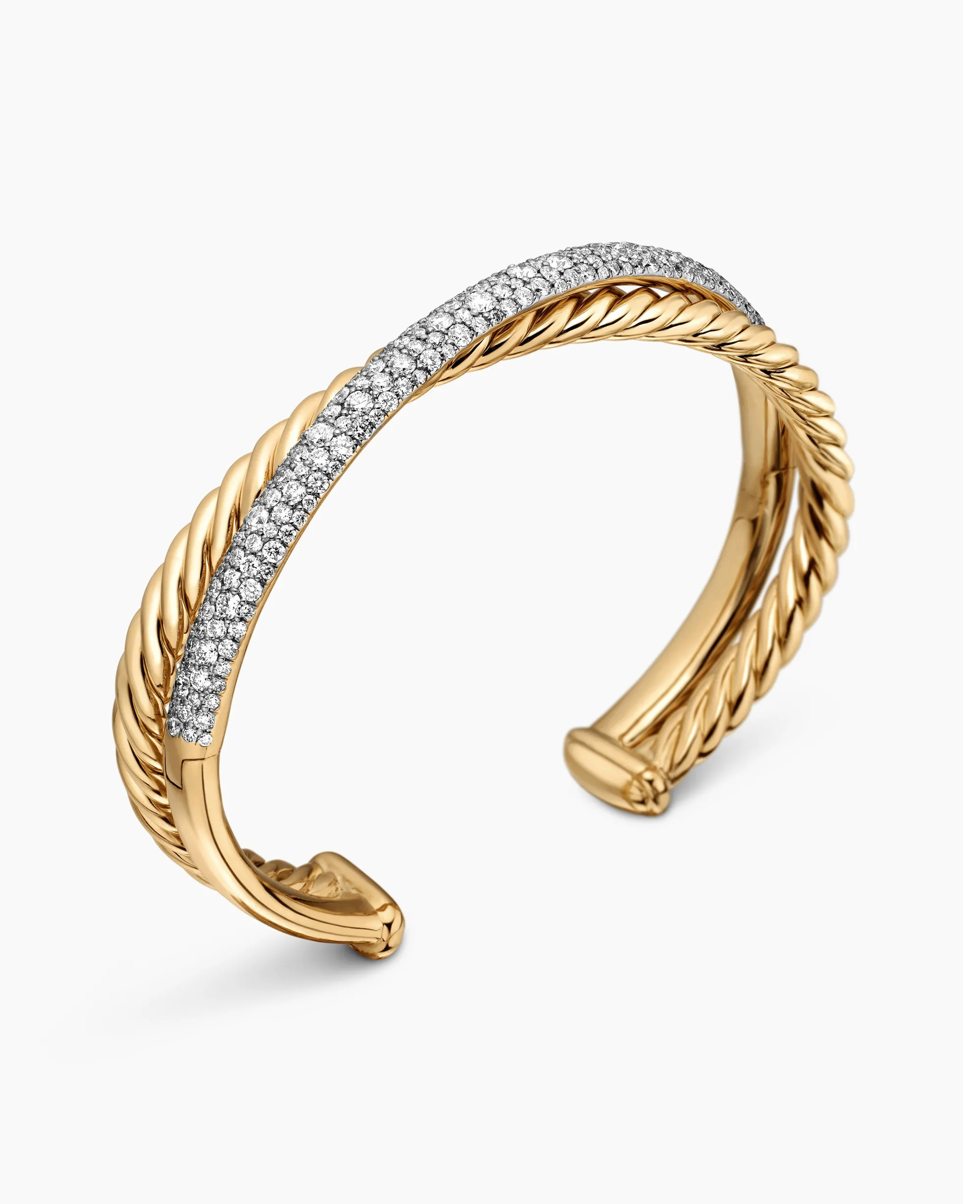 Pavé Crossover Two Row Cuff Bracelet 18K Yellow Gold with Diamonds, 10.7mm