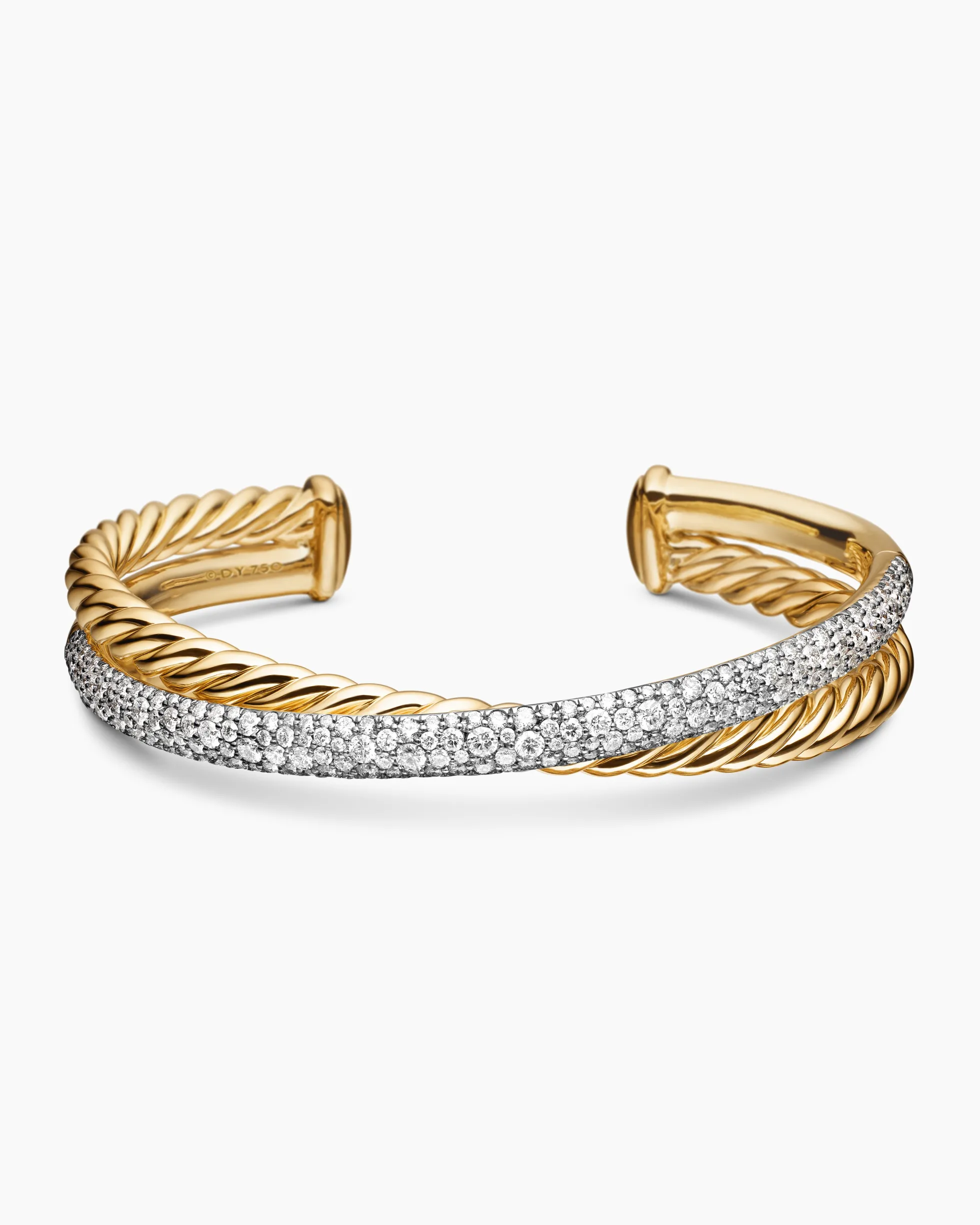 Pavé Crossover Two Row Cuff Bracelet 18K Yellow Gold with Diamonds, 10.7mm