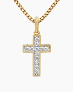 Pavé Cross Pendant 18K Yellow Gold with Diamonds, 28mm