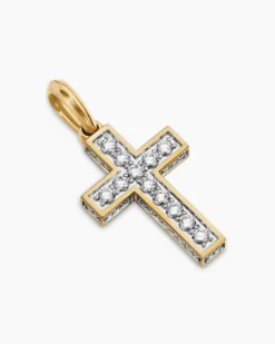 Pavé Cross Pendant 18K Yellow Gold with Diamonds, 28mm