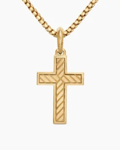 Pavé Cross Pendant 18K Yellow Gold with Diamonds, 28mm