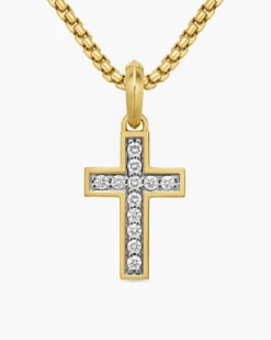 Pavé Cross Pendant 18K Yellow Gold with Diamonds, 23mm