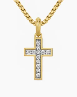 Pavé Cross Pendant 18K Yellow Gold with Diamonds, 23mm
