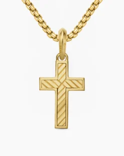 Pavé Cross Pendant 18K Yellow Gold with Diamonds, 23mm