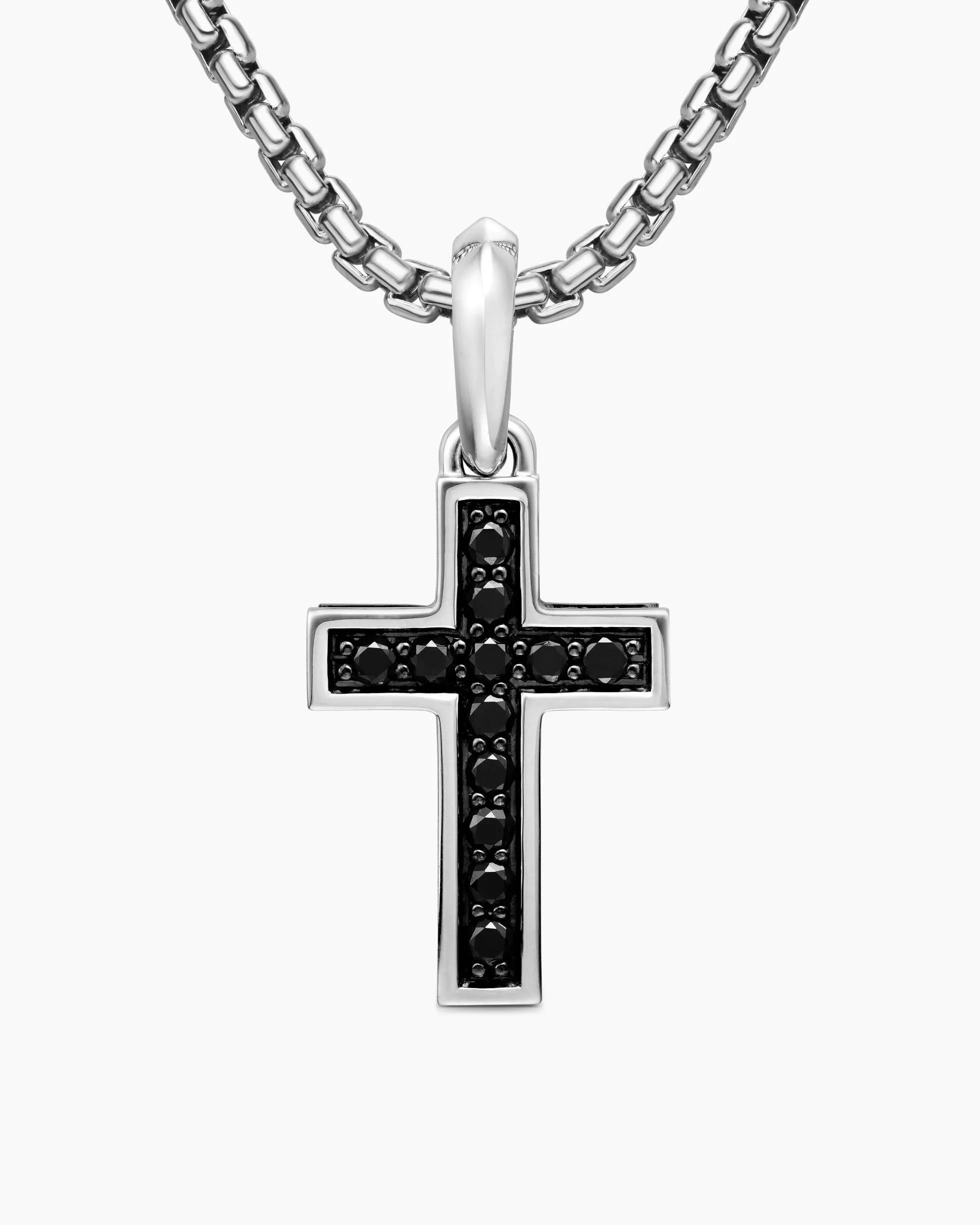 Pavé Cross Pendant Sterling Silver with Black Diamonds, 23mm