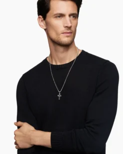 Pavé Cross Pendant Sterling Silver with Black Diamonds, 23mm