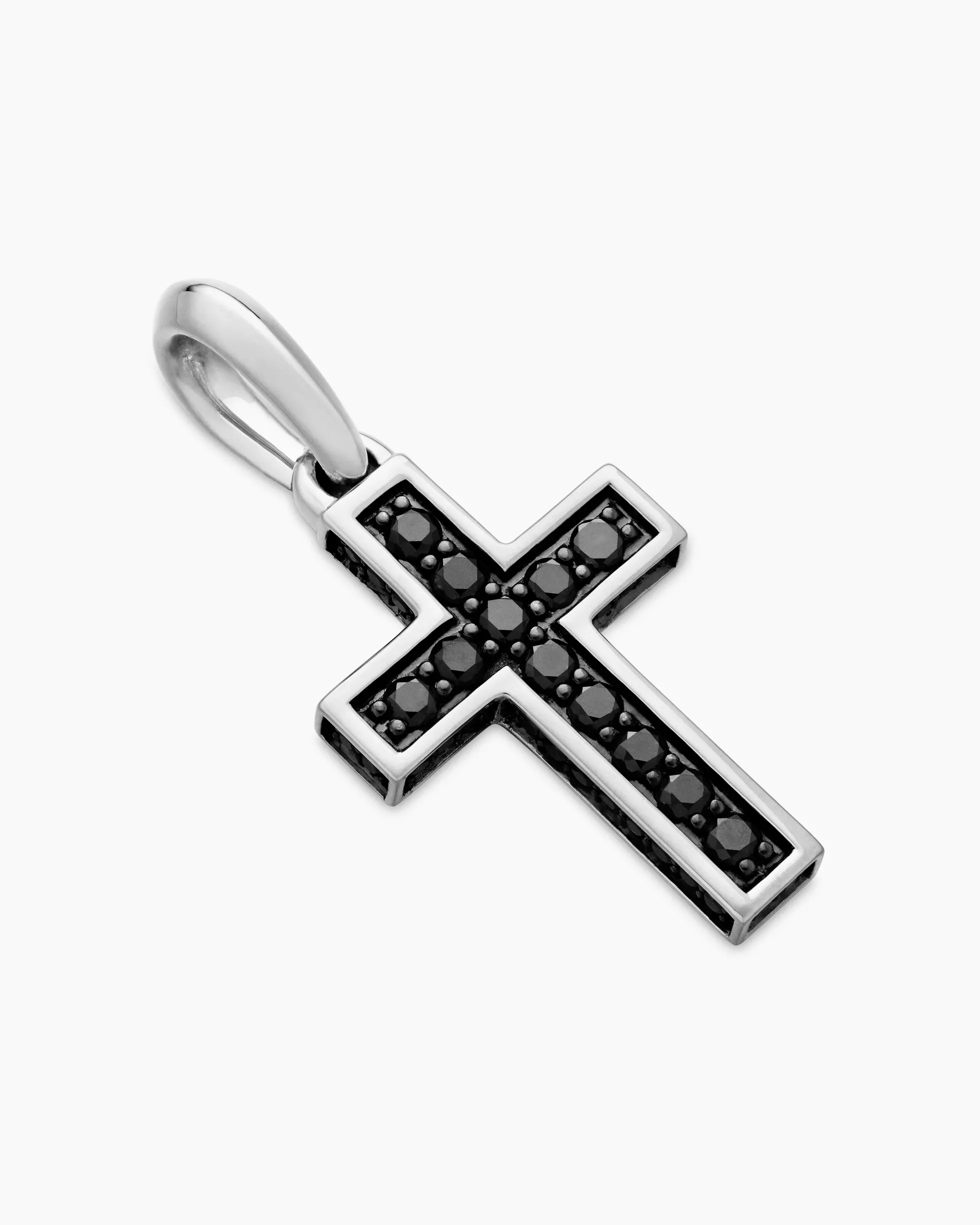 Pavé Cross Pendant Sterling Silver with Black Diamonds, 23mm
