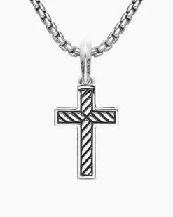 Pavé Cross Pendant Sterling Silver with Black Diamonds, 23mm