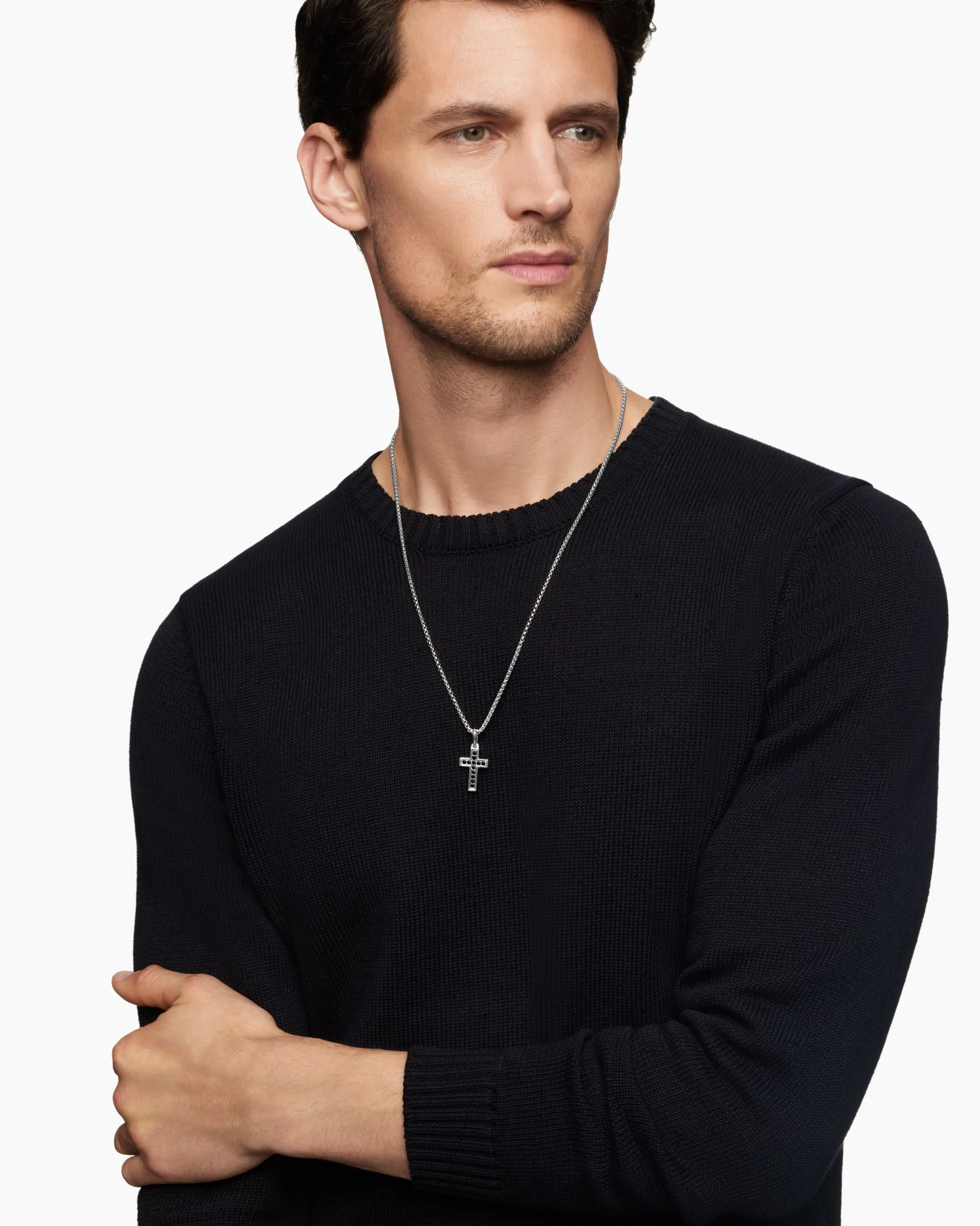Pavé Cross Pendant Sterling Silver with Black Diamonds, 23mm