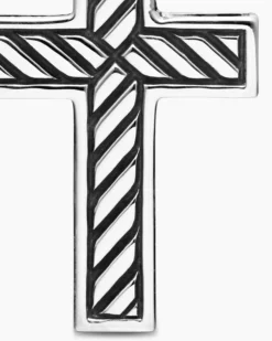 Pavé Cross Pendant Sterling Silver with Black Diamonds, 23mm