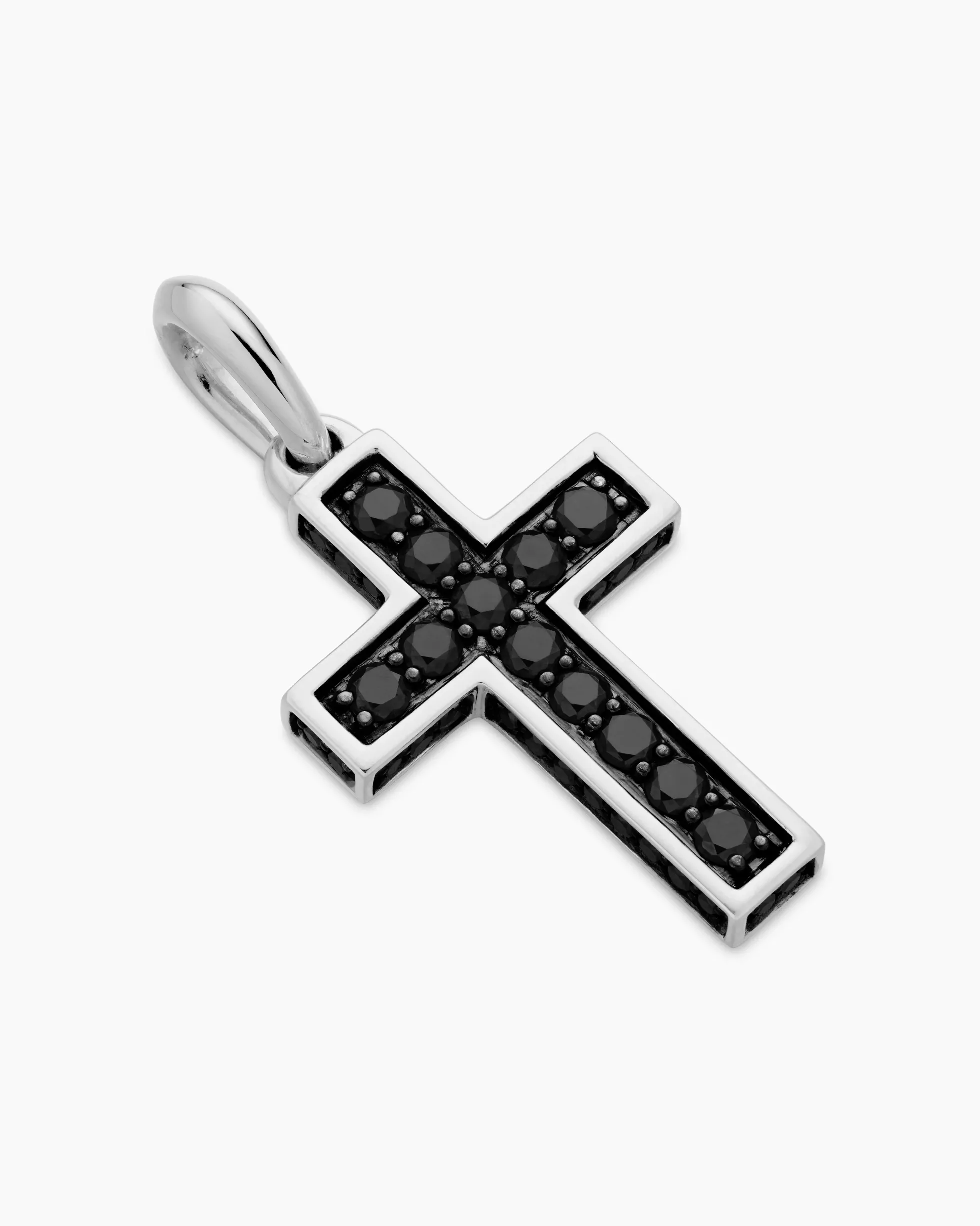 Pavé Cross Pendant Sterling Silver with Black Diamonds, 28mm