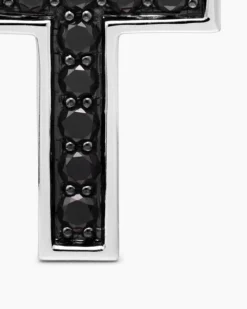 Pavé Cross Pendant Sterling Silver with Black Diamonds, 28mm