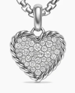 Pavé Heart Amulet Sterling Silver with Diamonds, 15.6mm
