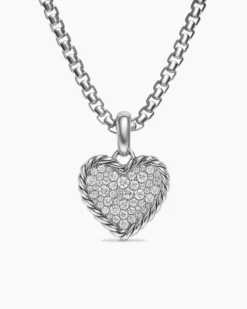 Pavé Heart Amulet Sterling Silver with Diamonds, 15.6mm