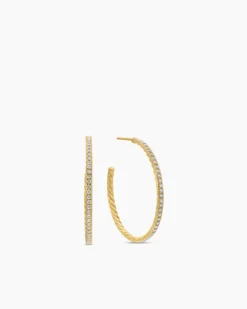 Pavé Hoop Earrings 18K Yellow Gold with Diamonds, 38mm