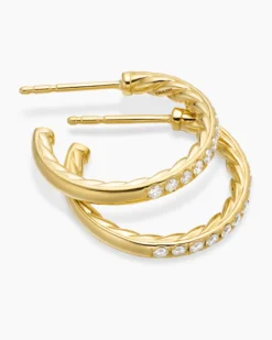 Pavé Hoop Earrings 18K Yellow Gold with Diamonds, 19mm