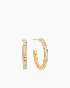 Pavé Hoop Earrings 18K Yellow Gold with Diamonds, 19mm