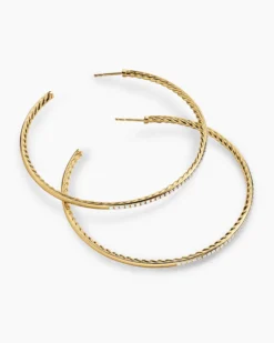 Pavé Hoop Earrings 18K Yellow Gold with Diamonds, 63.5mm