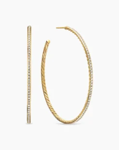 Pavé Hoop Earrings 18K Yellow Gold with Diamonds, 63.5mm