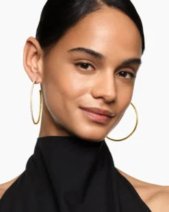 Pavé Hoop Earrings 18K Yellow Gold with Diamonds, 63.5mm
