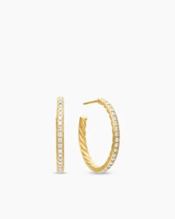 Pavé Hoop Earrings 18K Yellow Gold with Diamonds, 25.4mm