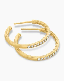 Pavé Hoop Earrings 18K Yellow Gold with Diamonds, 25.4mm