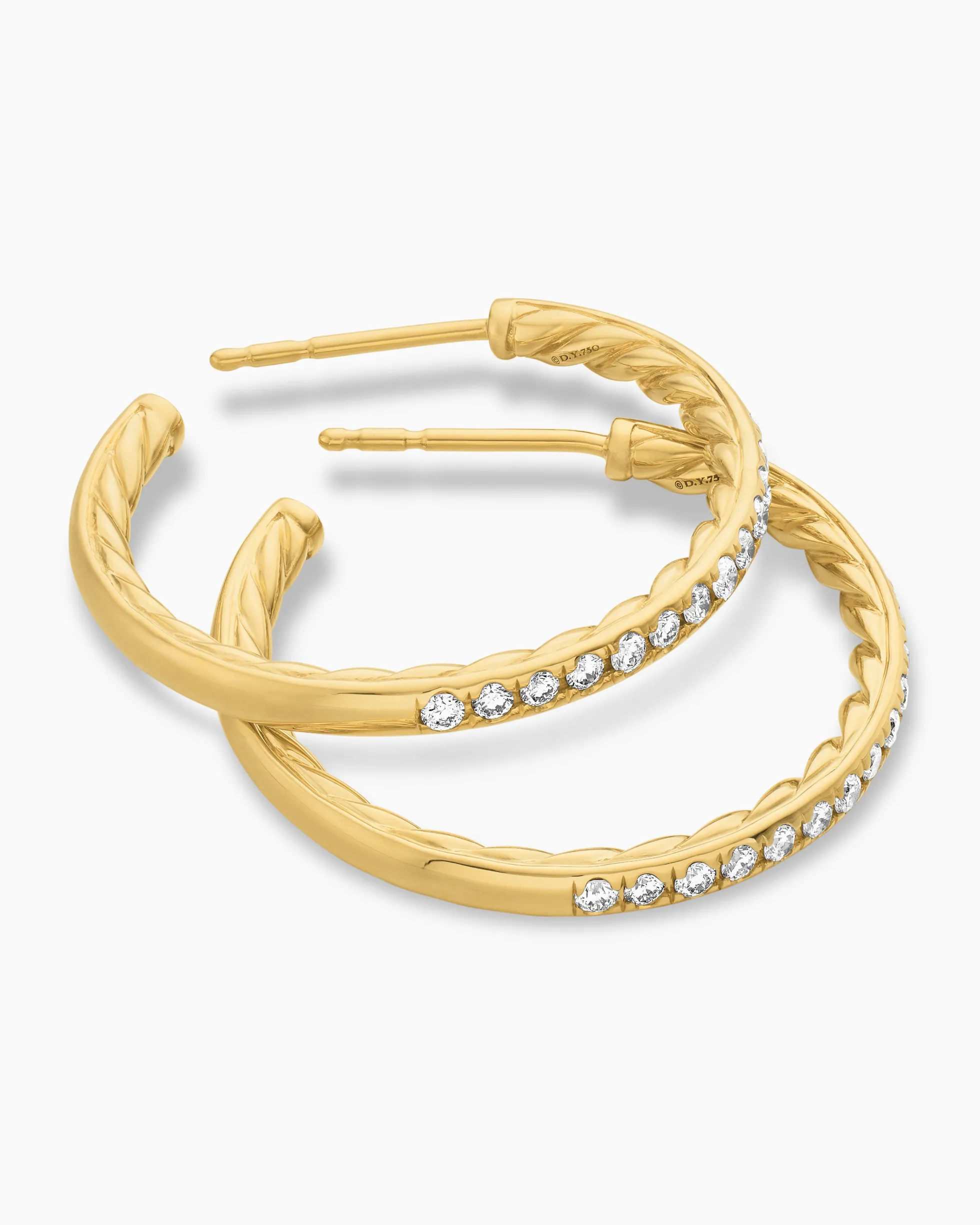 Pavé Hoop Earrings 18K Yellow Gold with Diamonds, 25.4mm