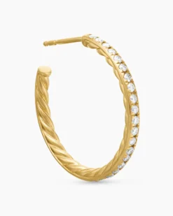 Pavé Hoop Earrings 18K Yellow Gold with Diamonds, 25.4mm