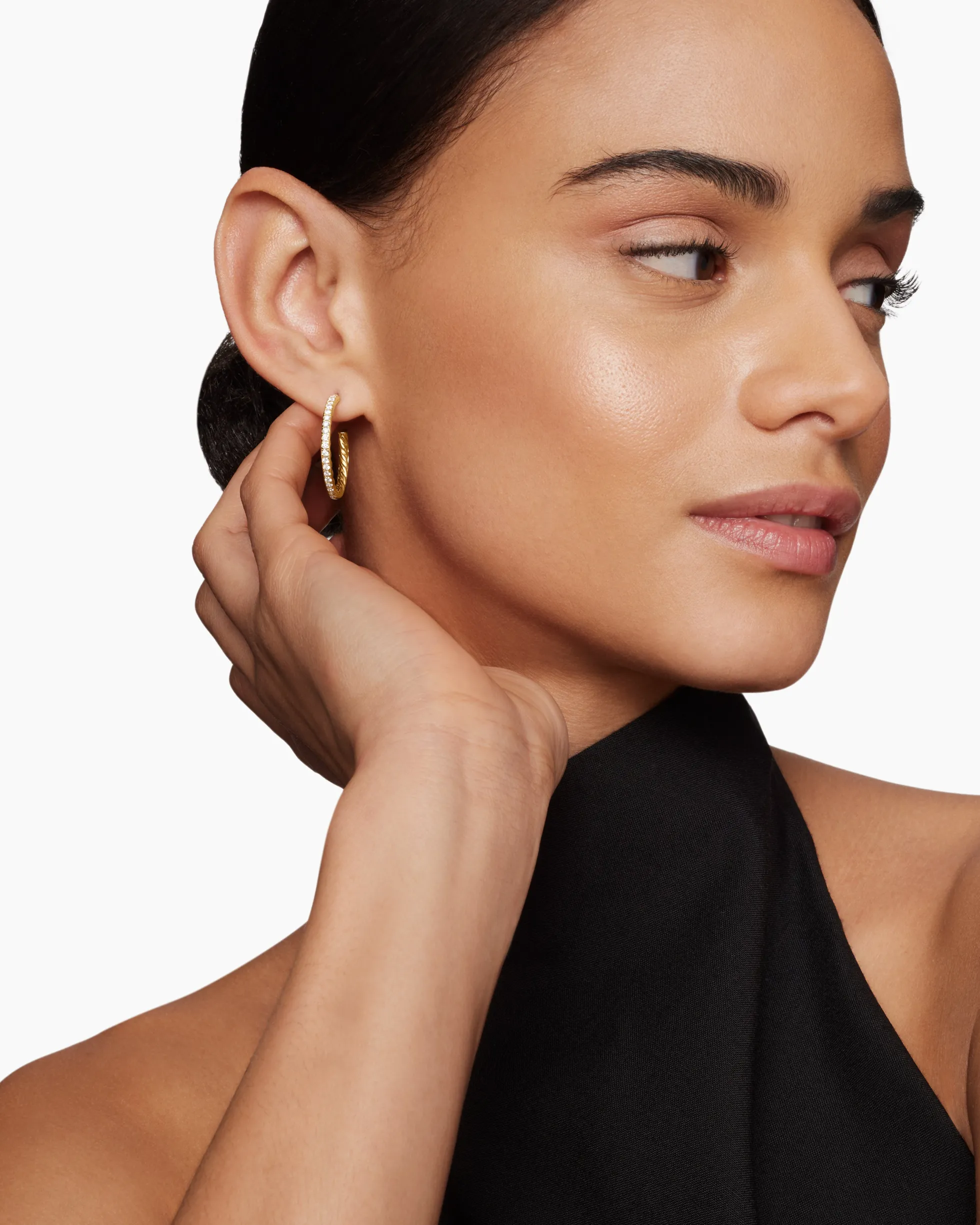 Pavé Hoop Earrings 18K Yellow Gold with Diamonds, 25.4mm
