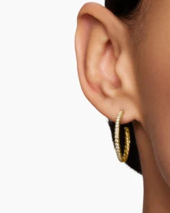 Pavé Hoop Earrings 18K Yellow Gold with Diamonds, 25.4mm