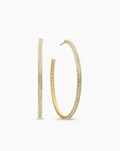 Pavé Hoop Earrings 18K Yellow Gold with Diamonds, 50.3mm
