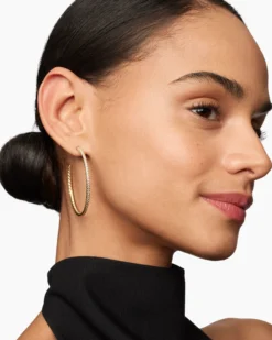 Pavé Hoop Earrings 18K Yellow Gold with Diamonds, 50.3mm