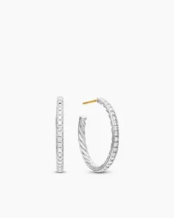 Pavé Hoop Earrings Sterling Silver with Diamonds, 25.4mm