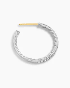 Pavé Hoop Earrings Sterling Silver with Diamonds, 25.4mm