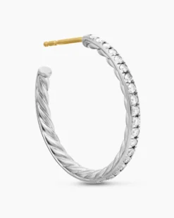 Pavé Hoop Earrings Sterling Silver with Diamonds, 25.4mm