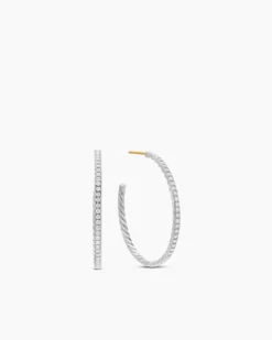 Pavé Hoop Earrings Sterling Silver with Diamonds, 38mm