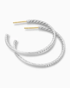 Pavé Hoop Earrings Sterling Silver with Diamonds, 38mm