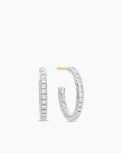 Pavé Hoop Earrings Sterling Silver with Diamonds, 19mm