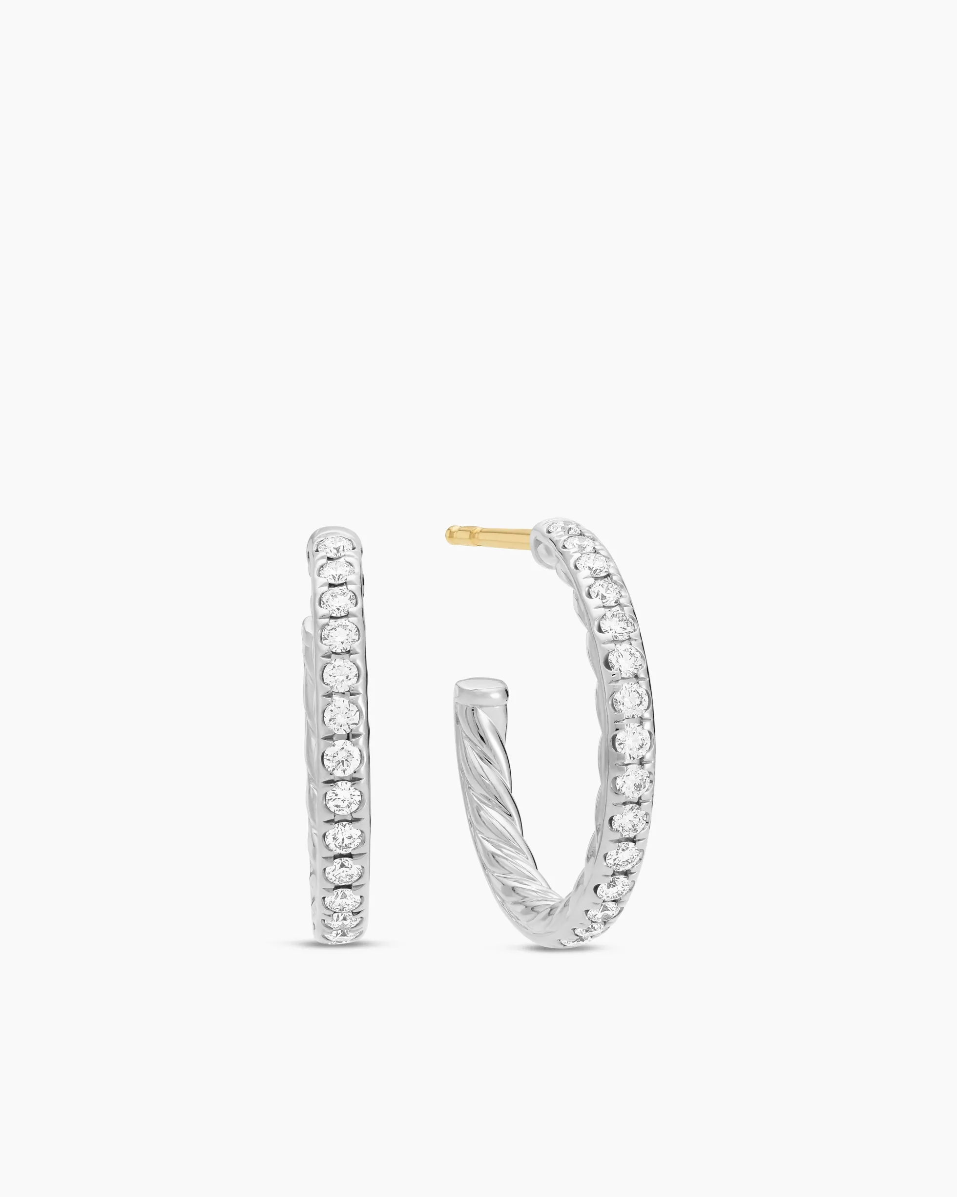 Pavé Hoop Earrings Sterling Silver with Diamonds, 19mm