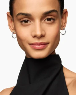 Pavé Hoop Earrings Sterling Silver with Diamonds, 19mm