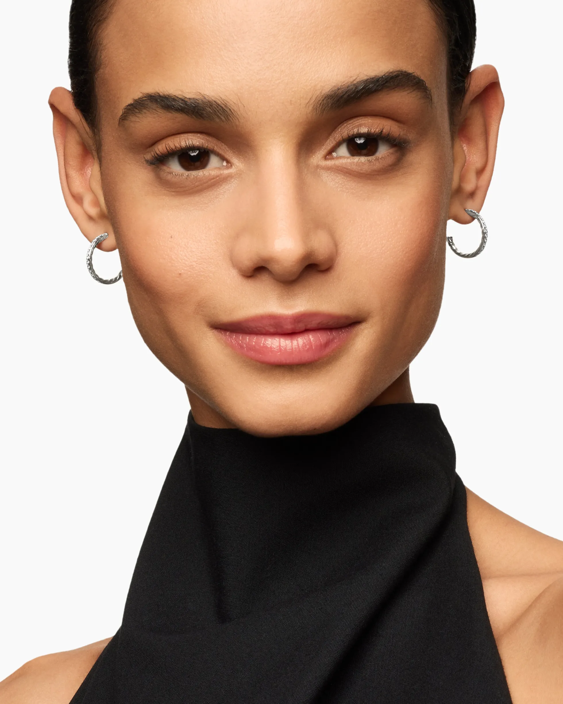 Pavé Hoop Earrings Sterling Silver with Diamonds, 19mm
