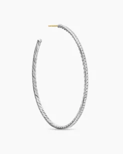 Pavé Hoop Earrings Sterling Silver with Diamonds, 63.5mm