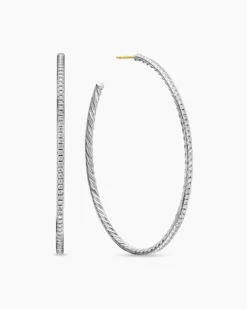 Pavé Hoop Earrings Sterling Silver with Diamonds, 63.5mm