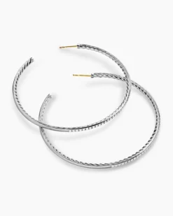 Pavé Hoop Earrings Sterling Silver with Diamonds, 63.5mm