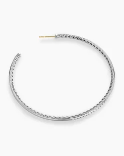 Pavé Hoop Earrings Sterling Silver with Diamonds, 63.5mm