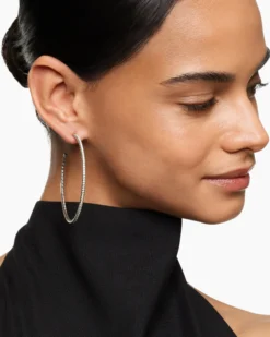 Pavé Hoop Earrings Sterling Silver with Diamonds, 63.5mm
